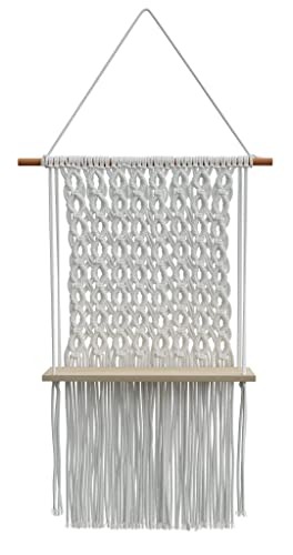 Sunshine Treasures Boho Chic Macrame Wall Hanging Floating Shelf. Colors: Natural White, Natural Wood; No Assembly Required