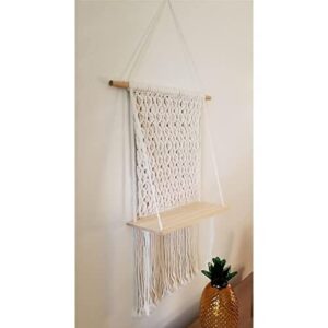 Sunshine Treasures Boho Chic Macrame Wall Hanging Floating Shelf. Colors: Natural White, Natural Wood; No Assembly Required