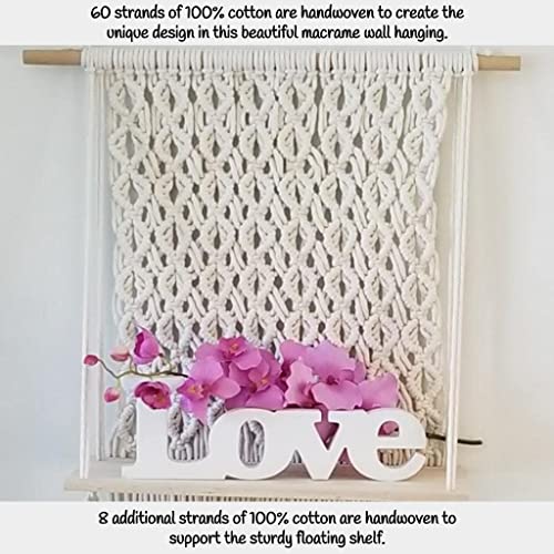 Sunshine Treasures Boho Chic Macrame Wall Hanging Floating Shelf. Colors: Natural White, Natural Wood; No Assembly Required