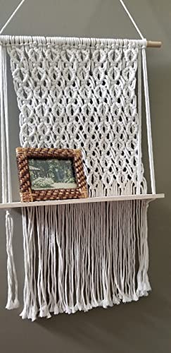 Sunshine Treasures Boho Chic Macrame Wall Hanging Floating Shelf. Colors: Natural White, Natural Wood; No Assembly Required