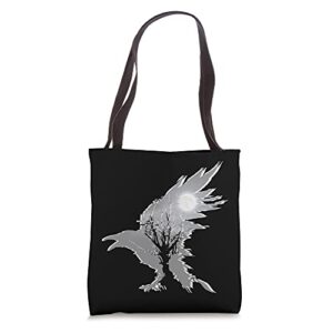 raven black crow surreal aesthetic death occult tote bag