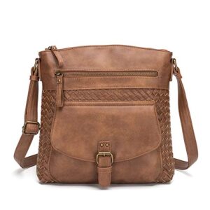 KouLi Buir Cross Body Bag Purses for Women - PU Leather Shoulder Handbags Sling Bag Medium Multi Pocket Lightweight (Brown)