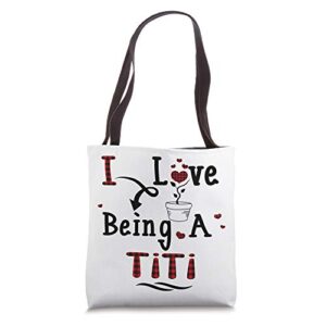 womens i love being a titi cute hearts gifts tote bag