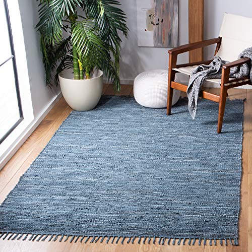 SAFAVIEH Vintage Leather Collection 8' x 10' Blue/Grey VTL501M Handmade Boho Fringe Leather Area Rug