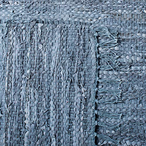 SAFAVIEH Vintage Leather Collection 8' x 10' Blue/Grey VTL501M Handmade Boho Fringe Leather Area Rug