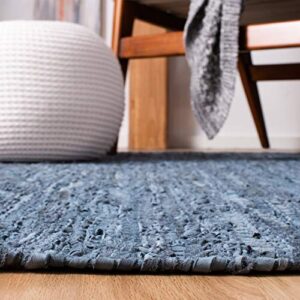 SAFAVIEH Vintage Leather Collection 8' x 10' Blue/Grey VTL501M Handmade Boho Fringe Leather Area Rug