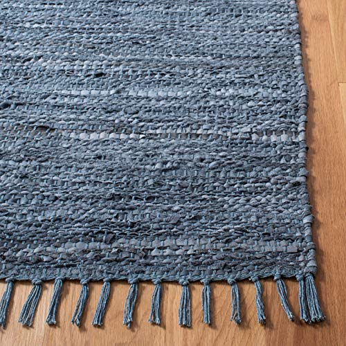 SAFAVIEH Vintage Leather Collection 8' x 10' Blue/Grey VTL501M Handmade Boho Fringe Leather Area Rug