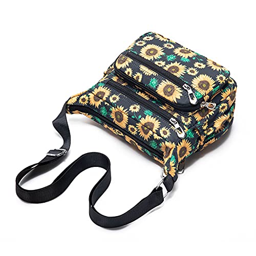 Nawoshow Nylon Floral Multi-Pocket Crossbody Purse Bags for Women Travel Shoulder Bag (Sun Flower)