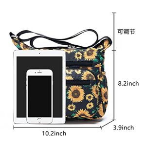 Nawoshow Nylon Floral Multi-Pocket Crossbody Purse Bags for Women Travel Shoulder Bag (Sun Flower)