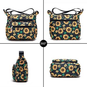 Nawoshow Nylon Floral Multi-Pocket Crossbody Purse Bags for Women Travel Shoulder Bag (Sun Flower)