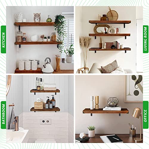 Ameegoo Set of 2 Solid Wood Floating Shelves Rustic Wall Mounted Floating Shelves for Storage Rack Organizer Wall Shelf Thick Wide Wooden Wall Shelves for Bedroom Bathroom Office (Flame-20 x 5.5'')