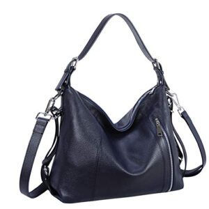 heshe vintage genuine leather purses and handbags for women and ladies shoulder bag crossbody bags (dark blue)