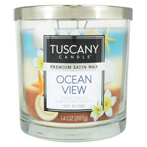 tuscany candle ocean view premium satin wax candle 14oz, blue