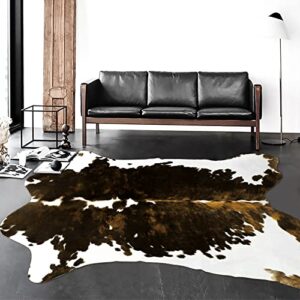 HOMORE Cowhide Rug, Cute Cow Print Rug for Living Room Faux Cow Hide Animal Print Carpet for Bedroom Office Table, 4.6 x 5.2 Feet, Gray-Brown