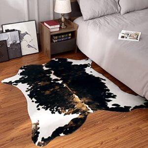 HOMORE Cowhide Rug, Cute Cow Print Rug for Living Room Faux Cow Hide Animal Print Carpet for Bedroom Office Table, 4.6 x 5.2 Feet, Gray-Brown