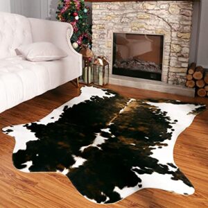 HOMORE Cowhide Rug, Cute Cow Print Rug for Living Room Faux Cow Hide Animal Print Carpet for Bedroom Office Table, 4.6 x 5.2 Feet, Gray-Brown