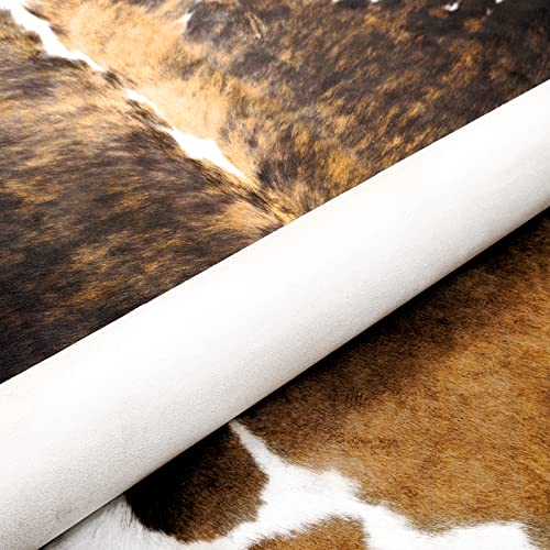 HOMORE Cowhide Rug, Cute Cow Print Rug for Living Room Faux Cow Hide Animal Print Carpet for Bedroom Office Table, 4.6 x 5.2 Feet, Gray-Brown