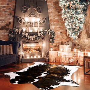 HOMORE Cowhide Rug, Cute Cow Print Rug for Living Room Faux Cow Hide Animal Print Carpet for Bedroom Office Table, 4.6 x 5.2 Feet, Gray-Brown