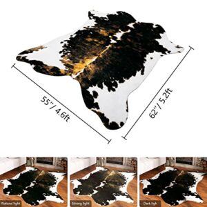 HOMORE Cowhide Rug, Cute Cow Print Rug for Living Room Faux Cow Hide Animal Print Carpet for Bedroom Office Table, 4.6 x 5.2 Feet, Gray-Brown