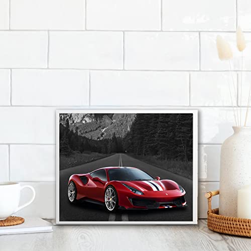 Car Poster Lamborghini Mclaren Ferrari Bugatti Sports Posters Car Wall Art Supercar Decor for Boys Room Bedroom Set of 4 Unframed (8x10 In) Black and White Highway Supercars Pictures