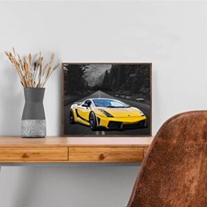 Car Poster Lamborghini Mclaren Ferrari Bugatti Sports Posters Car Wall Art Supercar Decor for Boys Room Bedroom Set of 4 Unframed (8x10 In) Black and White Highway Supercars Pictures