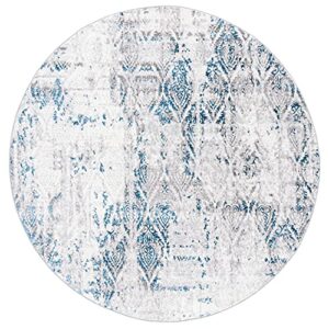 SAFAVIEH Amelia Collection 6'7" Round Grey/Blue ALA279F Damask Distressed Non-Shedding Dining Room Entryway Foyer Living Room Bedroom Area Rug