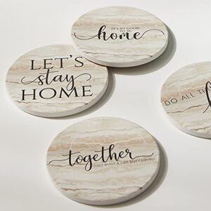 Hoomey Coasters for Drinks, Set of 6 Absorbent Drink Coasters with Holder, Rustic Ceramic Drink Coasters with Cork Backing for Table Protection, Housewarming Gifts, Farmhouse Décor