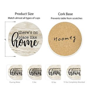 Hoomey Coasters for Drinks, Set of 6 Absorbent Drink Coasters with Holder, Rustic Ceramic Drink Coasters with Cork Backing for Table Protection, Housewarming Gifts, Farmhouse Décor