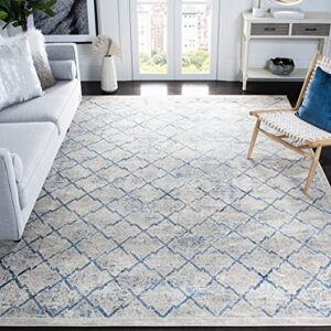 safavieh brentwood collection 12′ x 18′ light grey/blue bnt809g trellis distressed non-shedding living room bedroom dining home office area rug