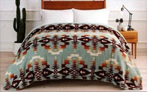 pendleton sherpa fleece reversible blanket – queen size – home collection avra valley teal – super soft blanket 98″ by 92″