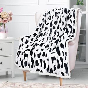 Solaris Cow Print Sherpa Fleece Blanket, Super Soft Warm Cozy Flannel Reversible Throw Blanket for Couch Sofa Bed, 50" x 60"