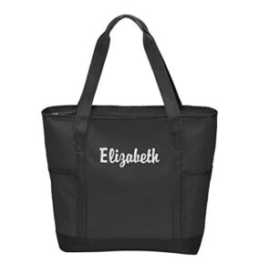 personalized zippered tote| on-the-go monogrammed tote bag | customize with a name or monogram (black-name)