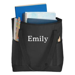 Personalized Zippered Tote| On-The-Go Monogrammed Tote Bag | Customize with a Name or Monogram (Black-Name)