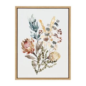 kate and laurel sylvie wildflower bunch framed canvas wall art by sara berrenson, 18×24 natural, floral accent for wall