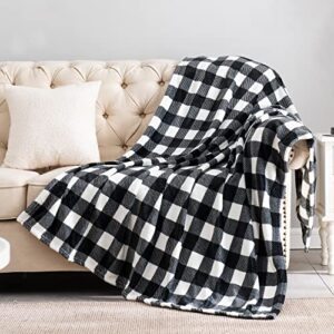 bedelite fleece throw blanket for couch sofa bed, buffalo plaid decor black and white checkered blanket, cozy fuzzy soft lightweight warm blankets for spring and summer