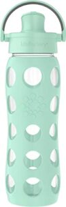 lifefactory 22-ounce glass water bottle with active flip cap and protective silicone sleeve, mint