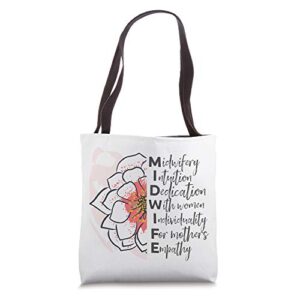 midwife empowering women acrostic half picture text gift tote bag