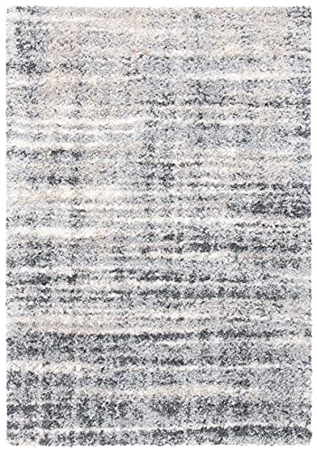 SAFAVIEH Fontana Shag Collection 8' x 10' Grey/Ivory FNT856G Modern Non-Shedding Living Room Bedroom Dining Room Entryway Plush 2-inch Thick Area Rug