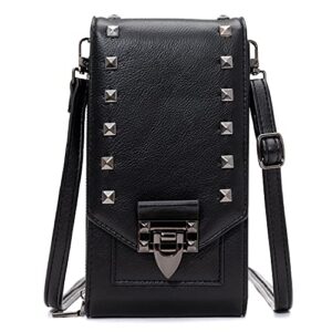 leather crossbody bags for women, fashion cell phone shoulder bag wallet small purse with card slot & long strap (black)