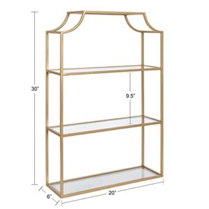 Kate and Laurel Ciel Glam 3-Tier Scalloped Wall Shelf, 20 x 30, Gold, Modern Shelving with Glass Tiers