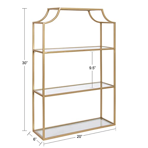 Kate and Laurel Ciel Glam 3-Tier Scalloped Wall Shelf, 20 x 30, Gold, Modern Shelving with Glass Tiers