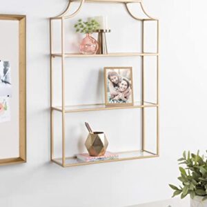 Kate and Laurel Ciel Glam 3-Tier Scalloped Wall Shelf, 20 x 30, Gold, Modern Shelving with Glass Tiers