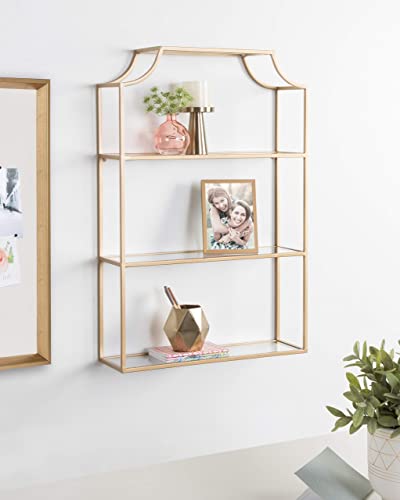 Kate and Laurel Ciel Glam 3-Tier Scalloped Wall Shelf, 20 x 30, Gold, Modern Shelving with Glass Tiers