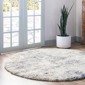rugs.com soft touch shag collection round rug – 6 ft round pebble gray shag rug perfect for kitchens, dining rooms