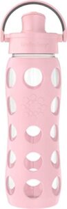 lifefactory 22-ounce glass water bottle with active flip cap and protective silicone sleeve, desert rose