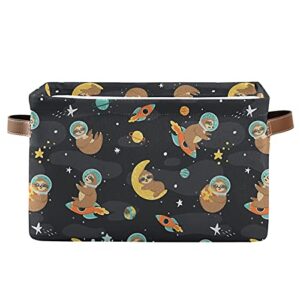 xigua Cute Space Sloths Rectangular Storage Bin Canvas Square Storage Basket with Handles for Home,Office,Books,Nursery,Kid's Toys,Closet & Laundry