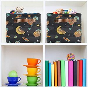 xigua Cute Space Sloths Rectangular Storage Bin Canvas Square Storage Basket with Handles for Home,Office,Books,Nursery,Kid's Toys,Closet & Laundry