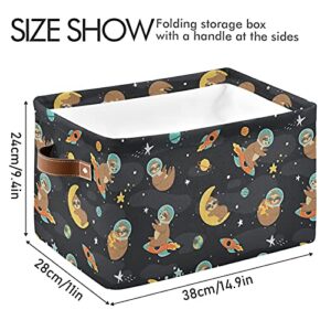 xigua Cute Space Sloths Rectangular Storage Bin Canvas Square Storage Basket with Handles for Home,Office,Books,Nursery,Kid's Toys,Closet & Laundry