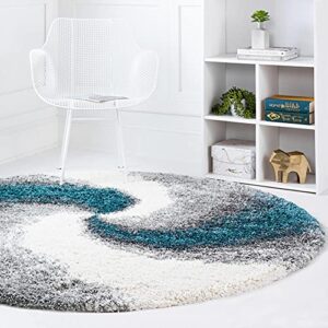 rugs.com soft touch shag collection round rug – 8 ft round turquoise shag rug perfect for kitchens, dining rooms