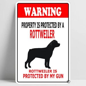 warning beware of rottweiler funny metal sign decoration tin sign 12” x 8”